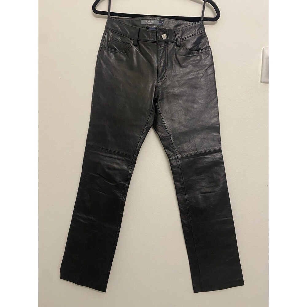 Vintage Y2K Gap Leather Bootcut Pants Women’s 2 Black Biker Moto 00s Festival